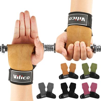 Durable And Safe 2Pcs Cowhide Gym Gloves Grips Anti-Skid Weight Power Booster Belt Lifting Pull-Up Deadlift Workout Fitness Palm Training Guards