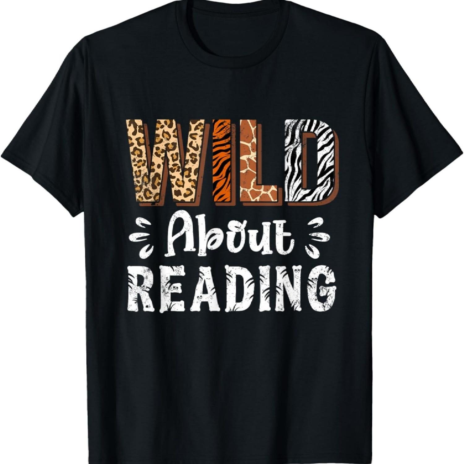 

Wild About Reading Books Reader Lover Animals Leopard Zebra T-Shirt S чёрный