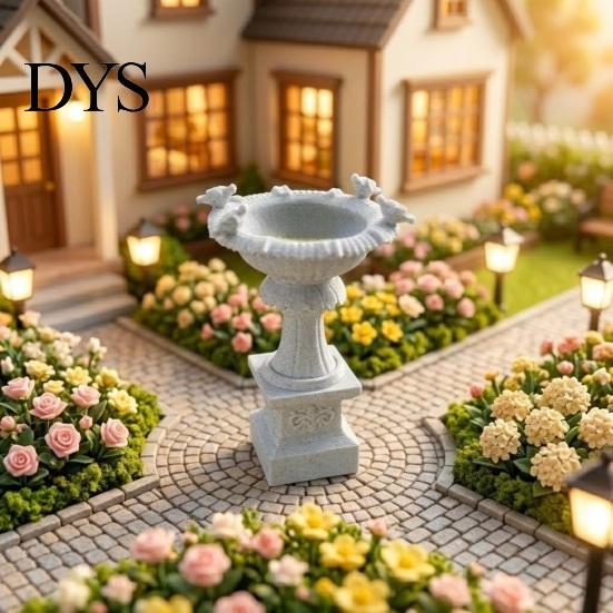 European Classical Bird Bath 3D Printed Mini Fountain with Simulated Stone Texture for Doll House Landscaping Micro Landscape Garden and Decoration,
