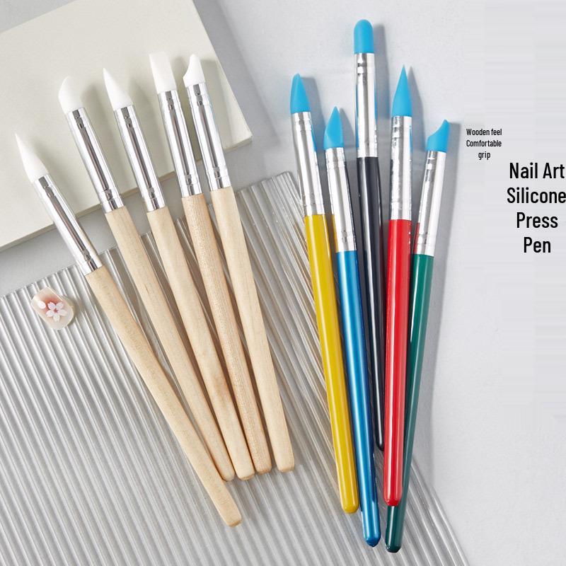 Nail Art Silicone & Wood Dual-Use Embossing & Dotting Tool Set