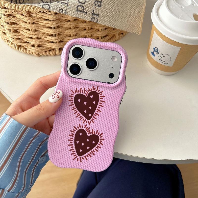 

Cute Heart Lovely Love Pattern Phone Case For IPhone 17 16 15 14 13 Pro Max Shockproof Wave Edge Protector Anti-fall Cover iPhone17 Pro Max