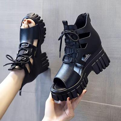 Sandalias romanas finas y transpirables ahuecadas de verano para mujer, sandalias con plataforma de tacón alto combinables, zapatos con plataforma de cuña