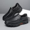 British Style Men's Round Toe Slip-On Leather Shoes - Large Size, Wear-Resistant Casual Footwear for Middle-Aged and Elderly Dads