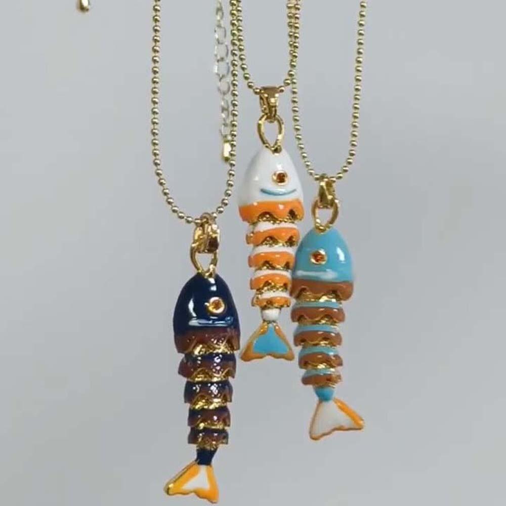 Ocean Style Plated Enamel Fish Choker Movable Brass Colorful Necklace Accessories