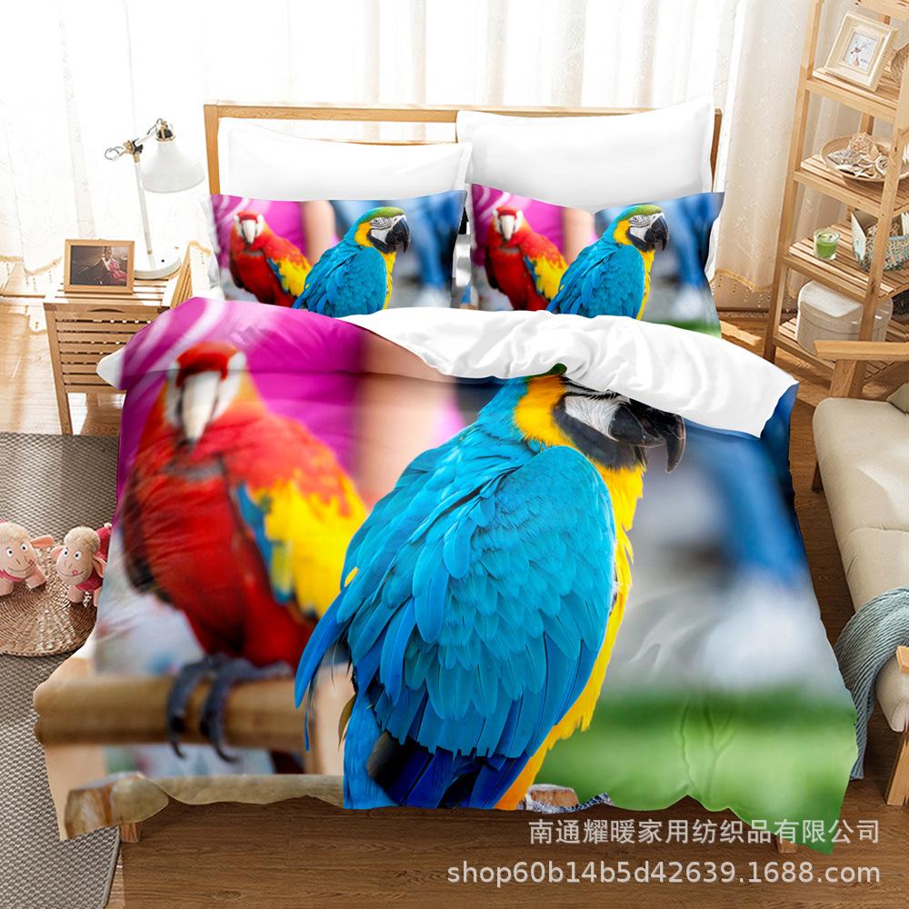 3D Digital Printing Bedding Four-Piece Set Three-Piece Set Parrot Bed Sheet Quilt Pillow