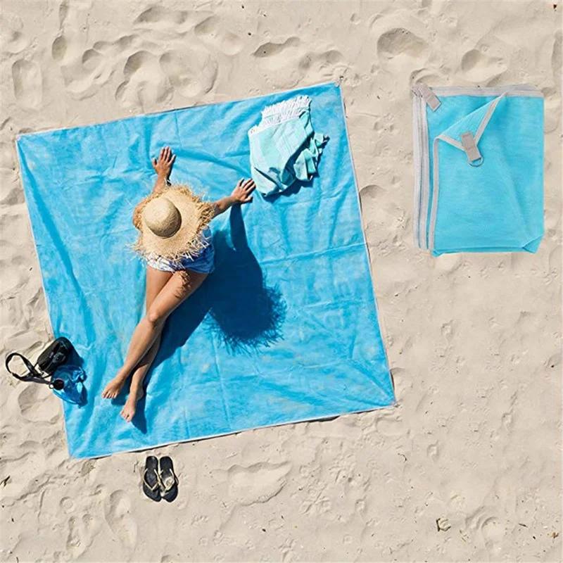 2X2M Beach Mat Portable Magic Sand Towels Sand- Beach Blanket Oversized Pocket Picnic Wind Prevent Proof Large Beachtowel