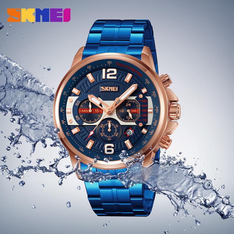 Men's Watches Stainless Steel Chronograph Calendar Luminous Men's Watch Waterproof Six-Pin Quartz Wristwatches Males Gifts