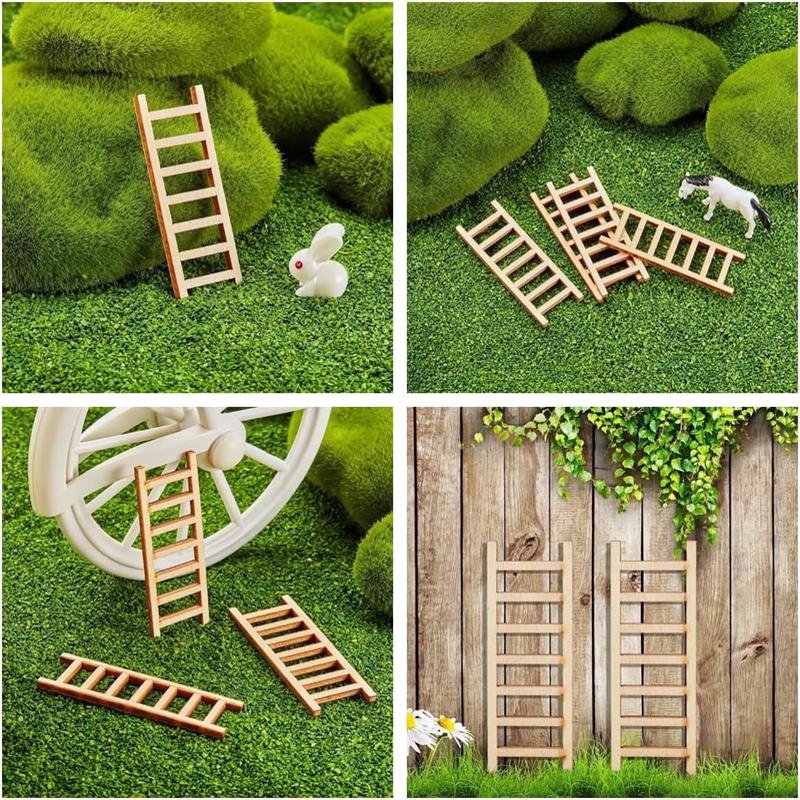 10pcs/lot Mini Wooden Step Ladders, Blank Fairy Garden Ladder Dollhouse Ornament for DIY Craft Art Supplies Painting Home Decor