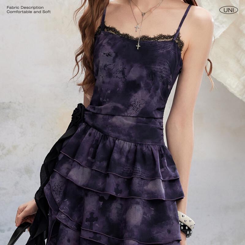 unifree Lace Trim Waist-Cinching Camisole Dress