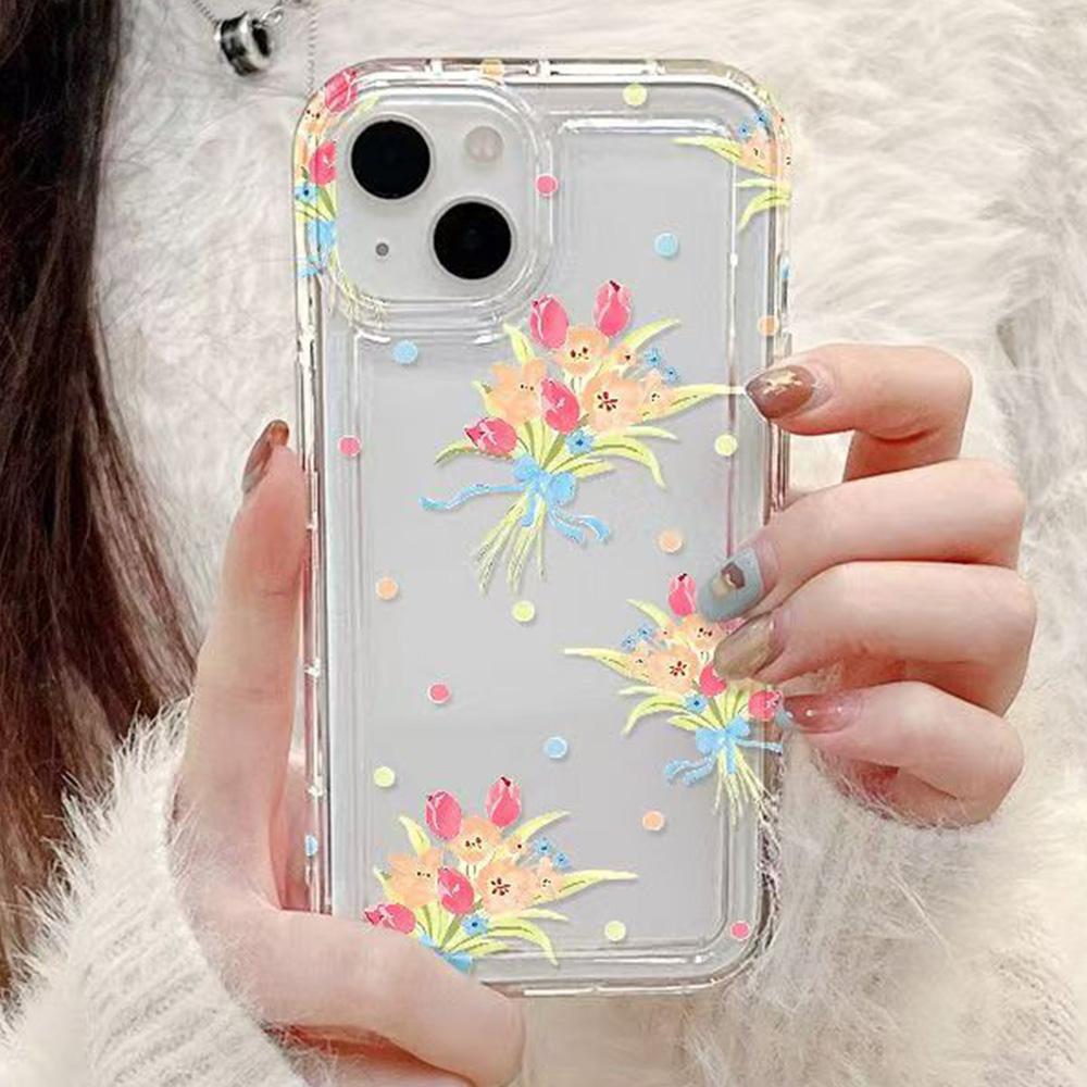 Full screen of colorful floral Phone case iPhone 15 Pro Max 11 12 13 16 14 Plus XS Silicone Shockproof Case Lens protector shell