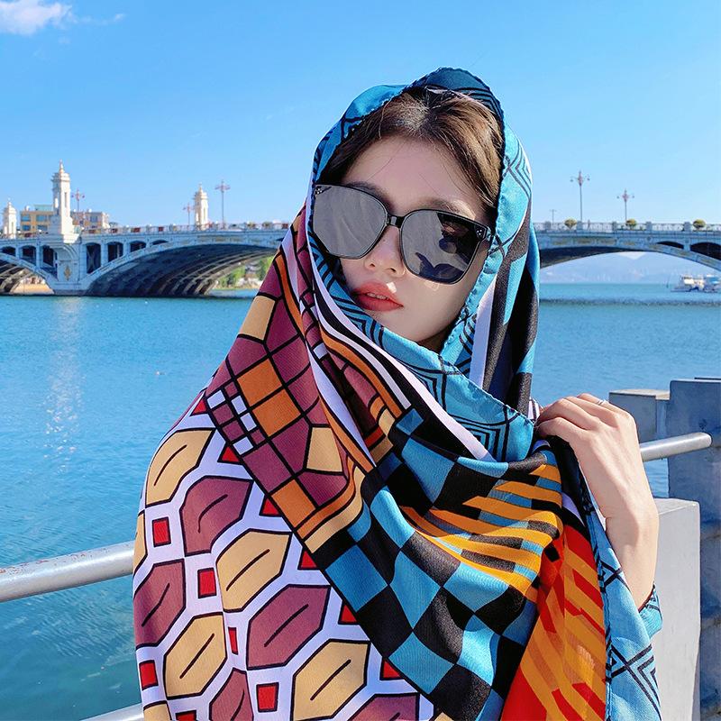 2023 new scarf, breathable multi-functional long, fashionable seaside vacation sunscreen silk scarf, shawl women s beach towel 175cm or more