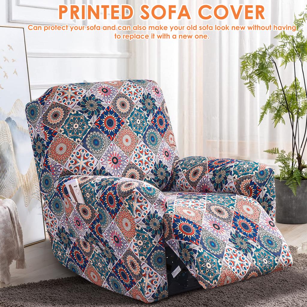 4Pcs/Set Recliner Sofa Cover Stretch Spandex Couch Slipcovers with Pocket Single Reclining Slipcover Non Slip Armchair Cover