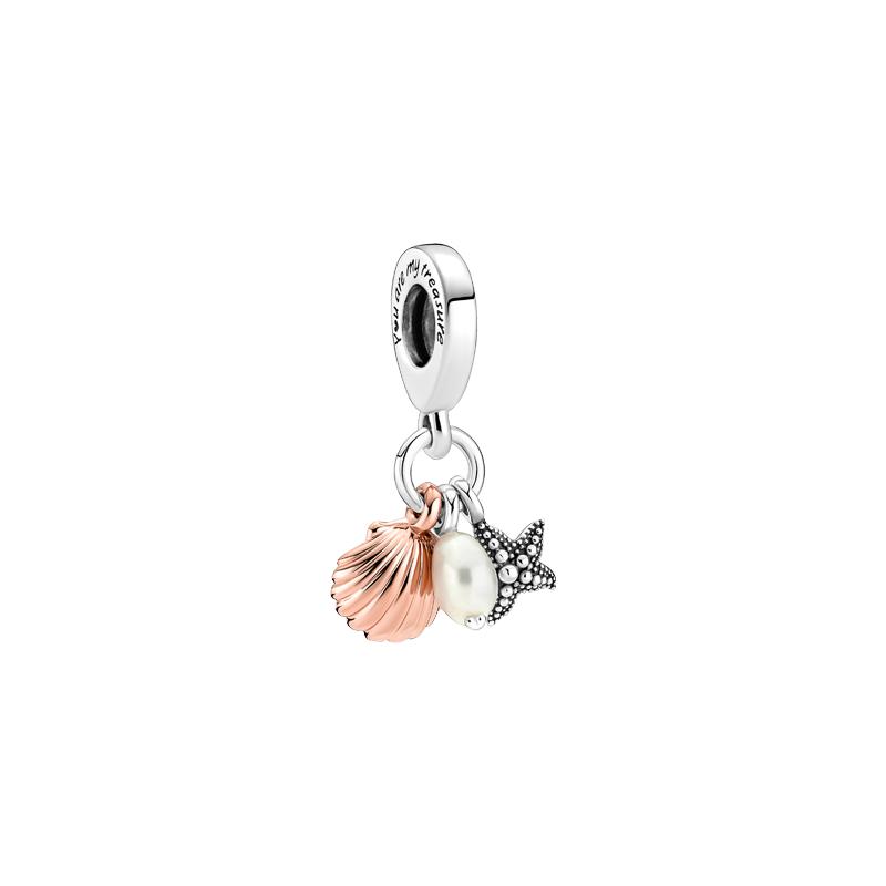 Pandora Necklace/Pendant Ocean Love Starfish Shell Pearl Charm Metal Unique metal blend of sterling silver and 14k rose gold plating 781690C01 серебряный