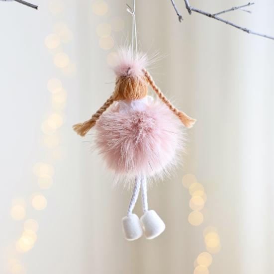 Christmas Angel Doll Pendant with Long Pigtail Design Health Happiness Blessings Decorative Hanging Ornament