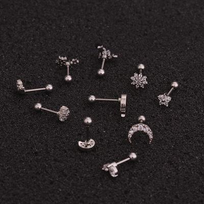 1Piece Stainless Steel Thin Rod Piercing Stud Earrings For Women 2023 Fashion Flowers Zircon Ear Bone Nails