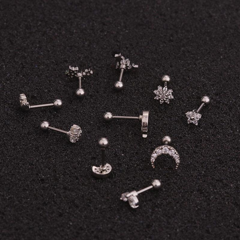 1Piece Stainless Steel Thin Rod Piercing Stud Earrings For Women 2023 Fashion Flowers Zircon Ear Bone Nails