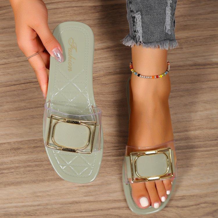 

2025 direct sales 2025 new summer slippers women s outer wear square buckle cool slippers beach shoes soft sole one-word cool slippers 40 зелёный