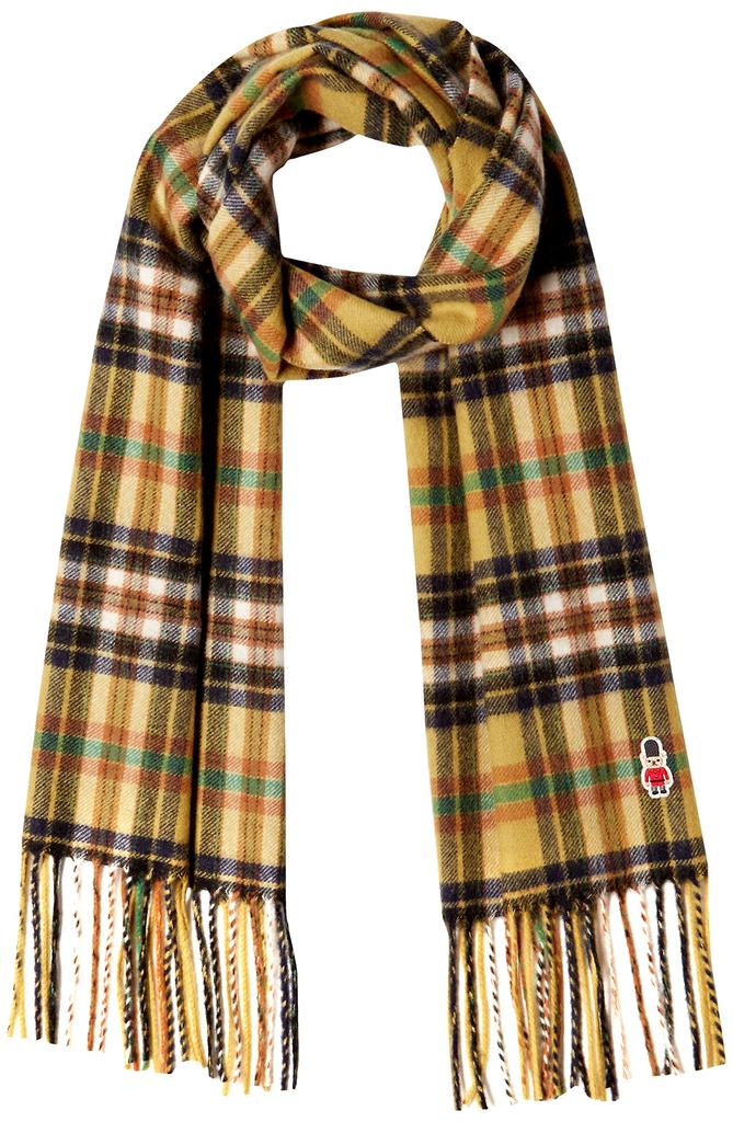 Mackintosh Philosophy MOONBAT Cashmere Wave Tartan Check with Buckingham Bear Product Approximately 30cm x 180cm 100% Scarf, Patch, Women's Gift,
