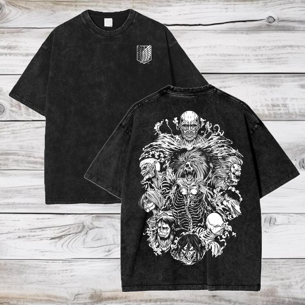 Anime Attack On Titan Eren Jaeger Printed Tshirt Mens and Womens Washed Tshirt High Quality Vintage Cotton Tshirt Tops
