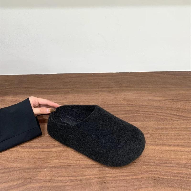 Retro thick-soled bag head half slippers women's new autumn and winter fluffy slippers women's outer shoes