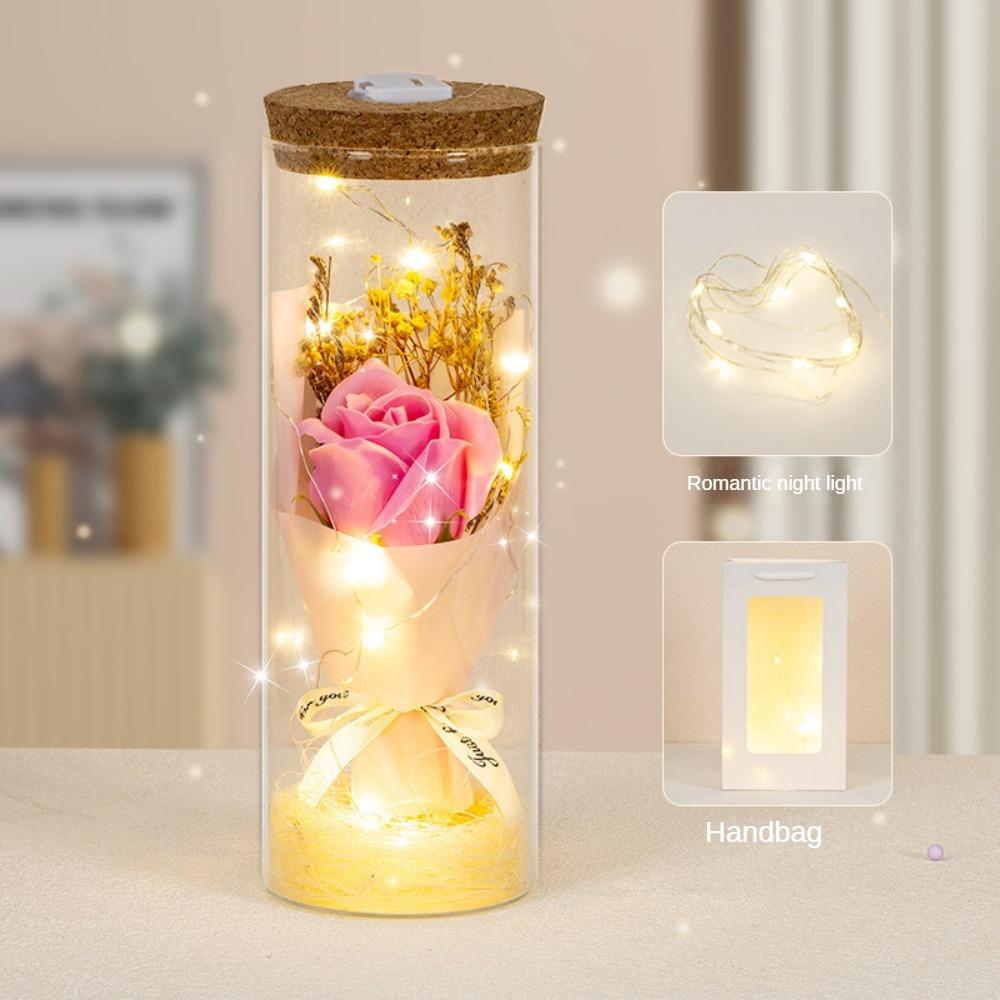 Evig rose LED-glasskuppelbukett Romantisk opplyst ornament Perfekt Valentinsdag Juleinnredning romantisk gave