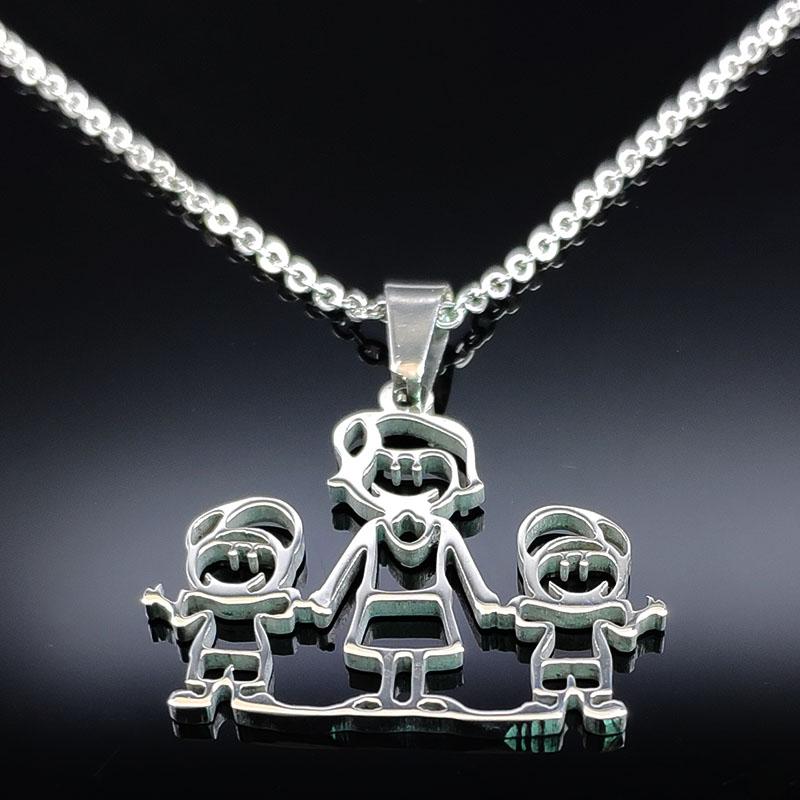 Mothers and Children Family Stainless Steel Necklaces Silver Color Necklace Jewelry dia de la madre Mother's Day Gift N328S01