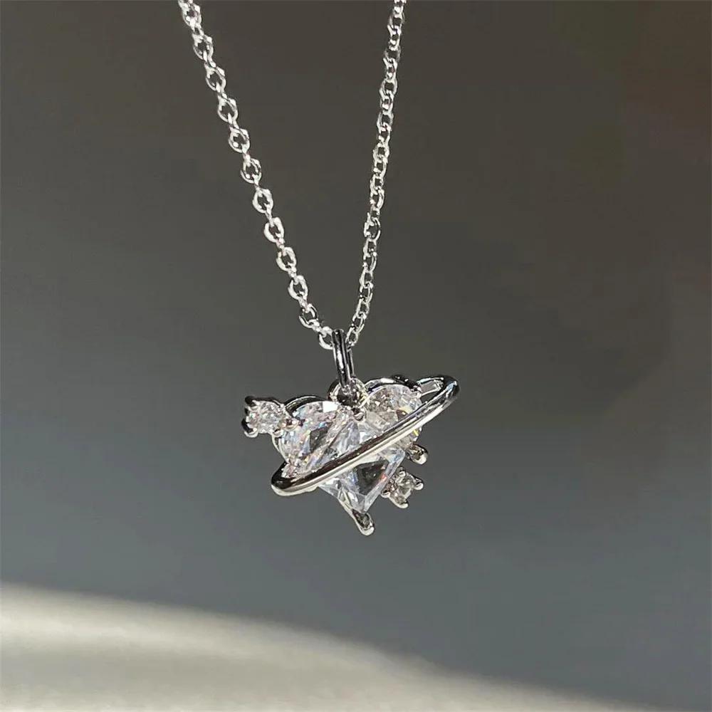 SUMENG 2024 Purple Pink Black Crystal Heart Pendant Necklace Sweet Cool Girl Punk Clavicle Chain For Women Fashion Jewelry Gifts