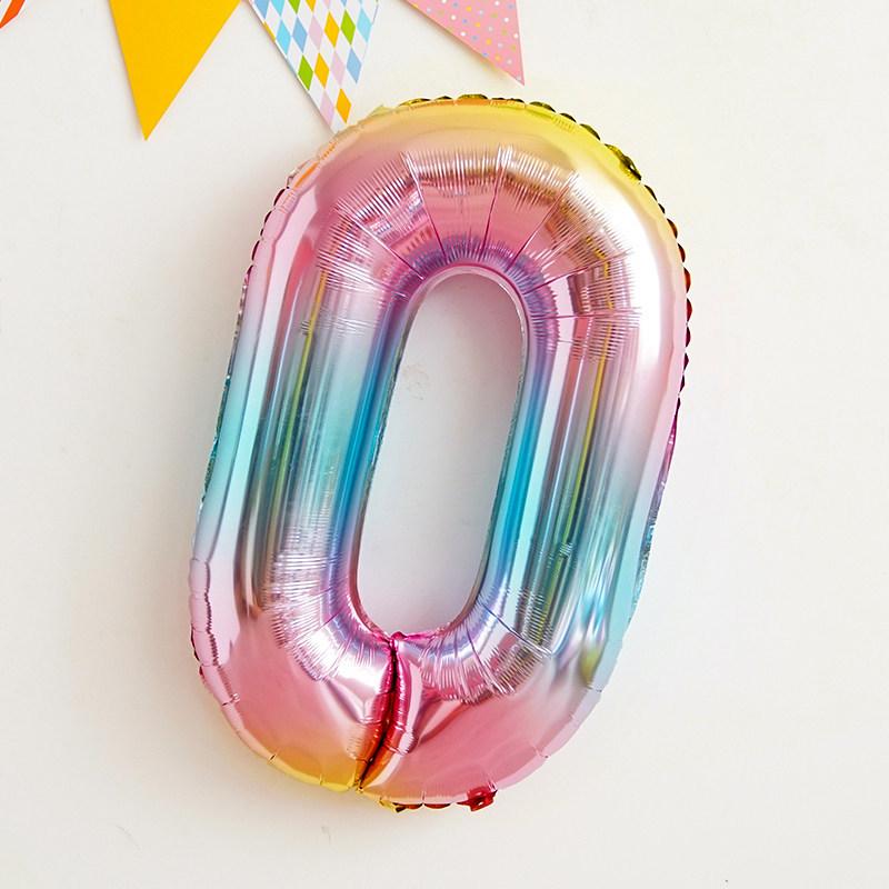 Korean Xiaohongshu 30-inch Rainbow Gradient Number Balloons for Children's Birthday Party Photo Decor.