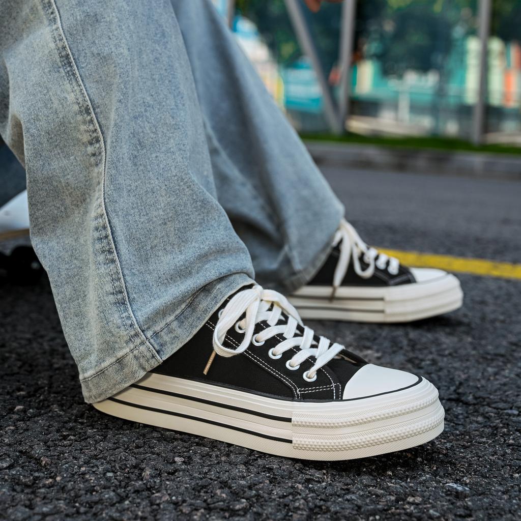 Fashionable Breathable Platform Soft Men'S Vulcanized Shoes Men'S Canvas Shoes Concise Lightweight Lace-Up Unisex Men'S Sneakers