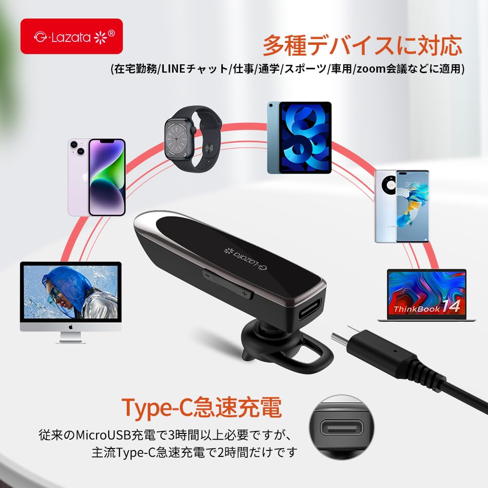 Cuffia Audio Giapponese Glazata, Auricolare Singolo Bluetooth 5.1 con Chip Smart Qualcomm 3020, 20 Ore di Autonomia in Conversazione, Microfono Integrato per