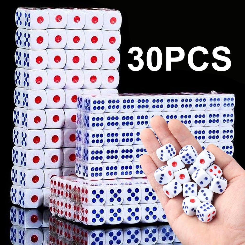30Pcs 10mm Plastic Dice Rounded Corner Red Blue Dots - Durable Tabletop Game Dice Perfect for Party Interactive Entertainment