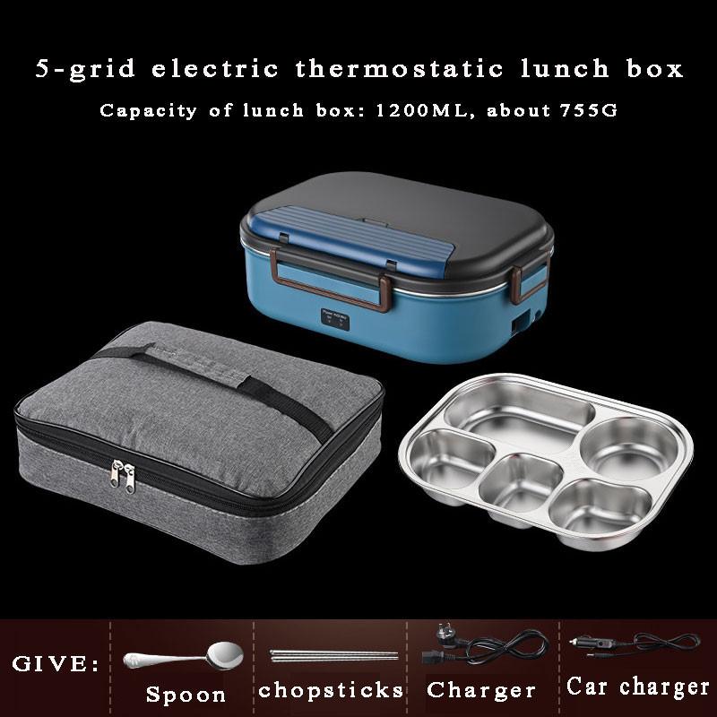 50W Portable Keep Warm Lunch Box with Storage Bag Household Food Grade Stainless Steel Insulation Bento Box 27.5*20.3*9cm