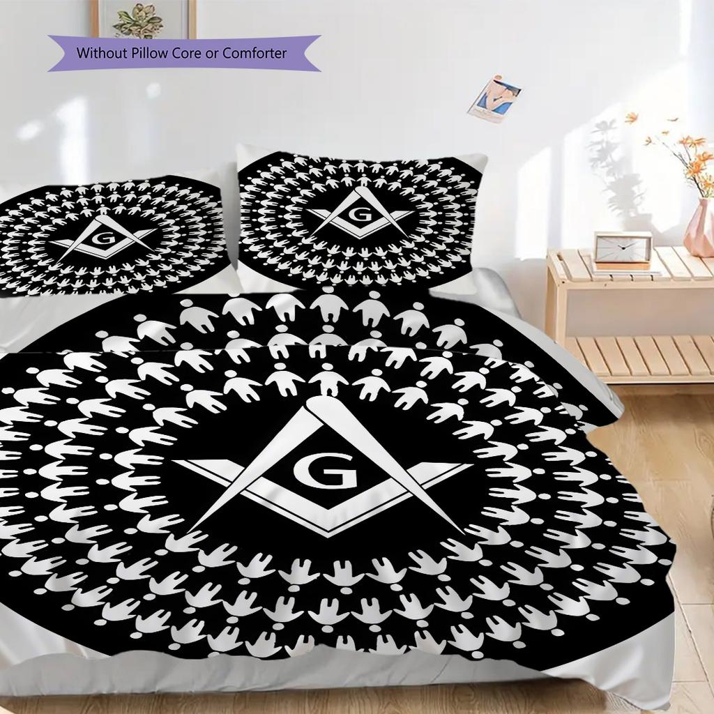 Recognized Freemasonry bedding, duvet cover, pillowcase, home decoration, birthday gift (1 * duvet cover+2 * pillowcase, coreless)