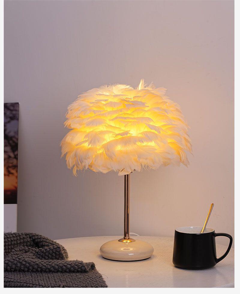 Crackle Ceramic Feather Table Lamp - Handmade Luxury Home Decor, Romantic Warm Light for Bedroom.