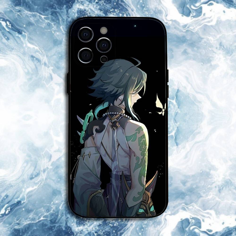 G-Genshin-Impact-Xiao Phone Case For iPhone17,16,15,14,13,12,11 Plus,Pro Max, Soft Silicone Black Cover