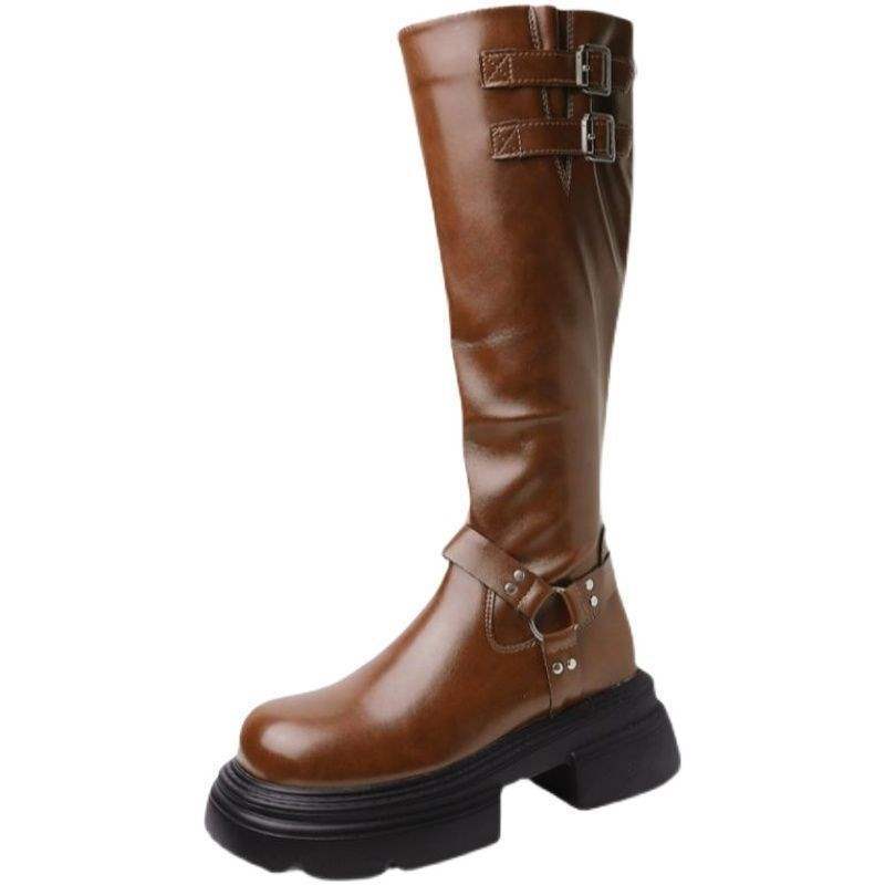 Dicker Absatz dicke Sohle Damenstiefel 2025 Herbst und Winter neue Modelle aber Knie zeigen Beine lang Ritterstiefel Internet-Berühmtheit tragen dünne Stiefel Tide