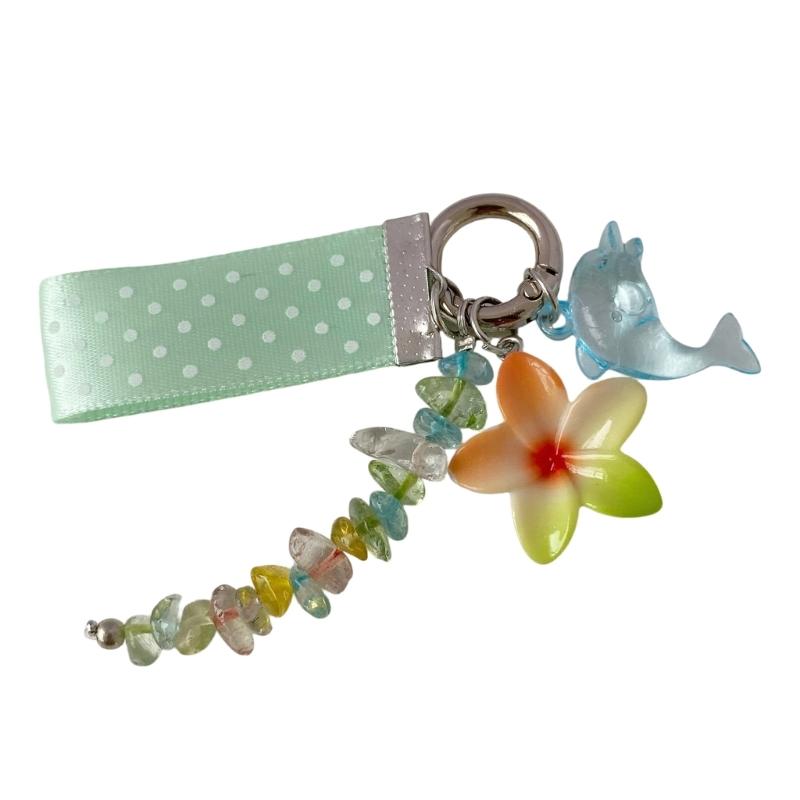 Lightweight And Stylish Dolphin Keychain With Egg Flower And Dot Design Key Accessory For Everyday Carry Items