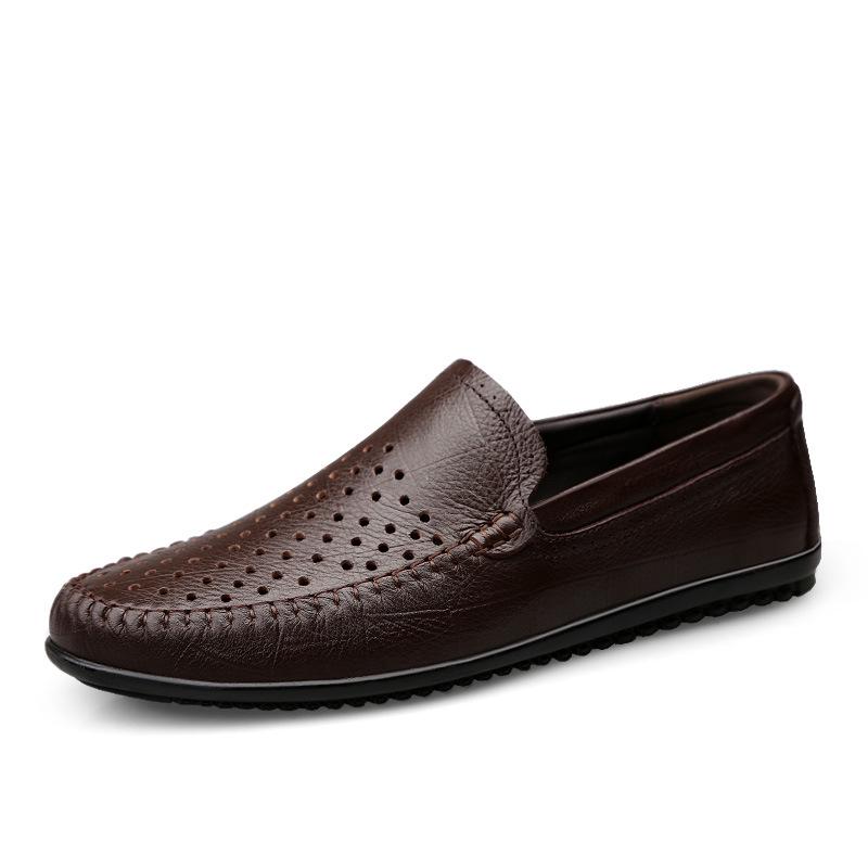 Men s Leather Slip-On Loafers - Casual Low-Top Driving Moccasins with Hollow Design 44