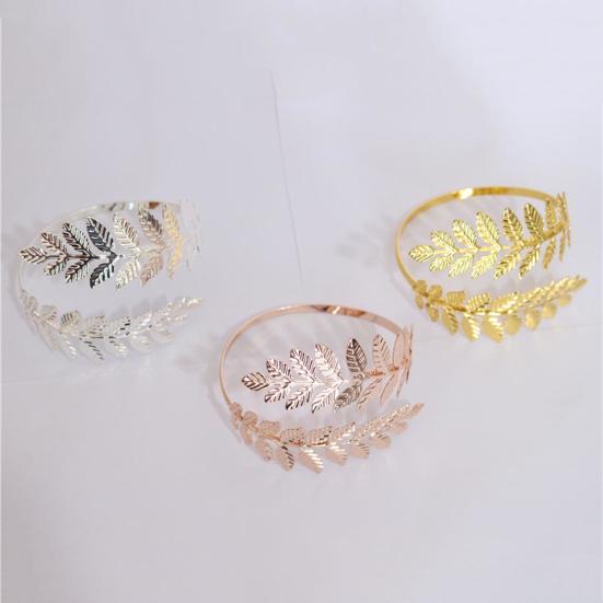 Fashion Women Metal Leaf Charm Open Bracelet Arm Cuff Armlet Bangle Fine Jewelry