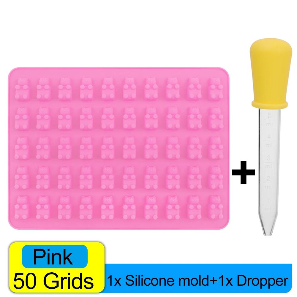 100/50x Gummy Bear Mold with Dropper Silicone Chocolate Mold Fondant Chocolate Candy Maker Moulds DIY Baking Decorating Tools