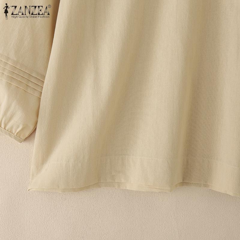 ZANZEA Women Casual Round Neck Solid Color 3/4 Sleeve Blouse