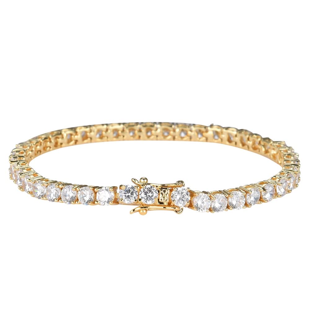 [3MNSCD] 18K Yellow Gold Plated 7-inch Tennis Bracelet for Women with Lobster Clasp