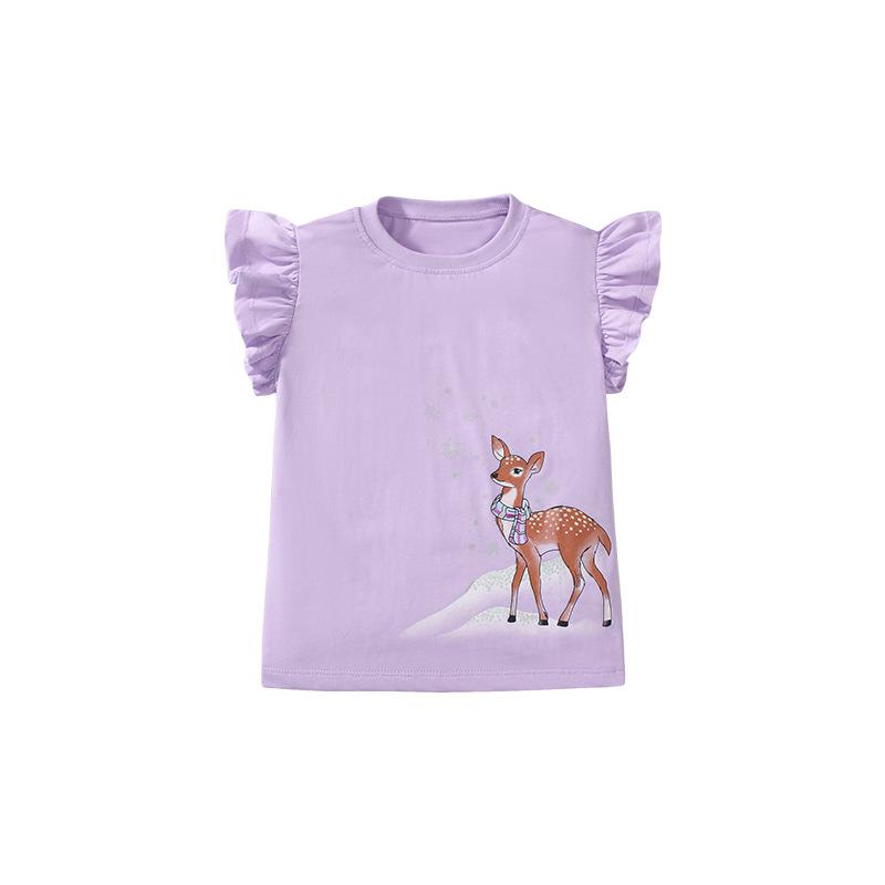 Mädchen Baumwoll-T-Shirt mit Hirschdruck Sommer Kinder Kurzarm Unterhemd