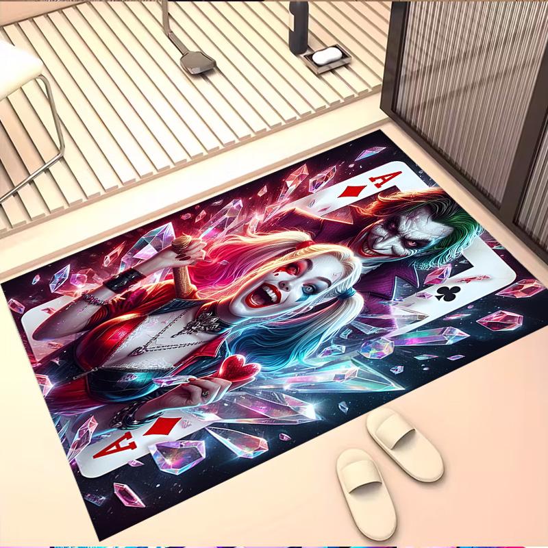 Harley Quinn Joker Print Rug, Washable Floor Carpet, For Entryway Dorm Laundry Room Office Study, Home Decor Birthday Christmas Gift