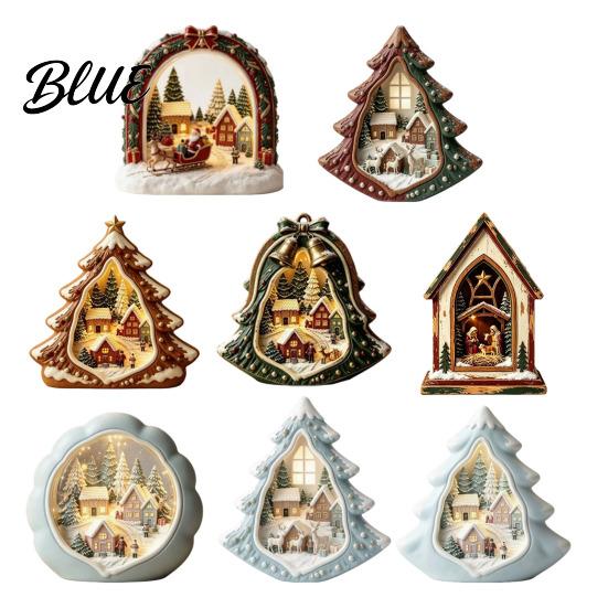 Holiday Desktop Decorations Christmas Wooden Tabletop Decor with Warm LED Lights 2D Printed Snow Village Scene Charming Winter Keepsakes Santa