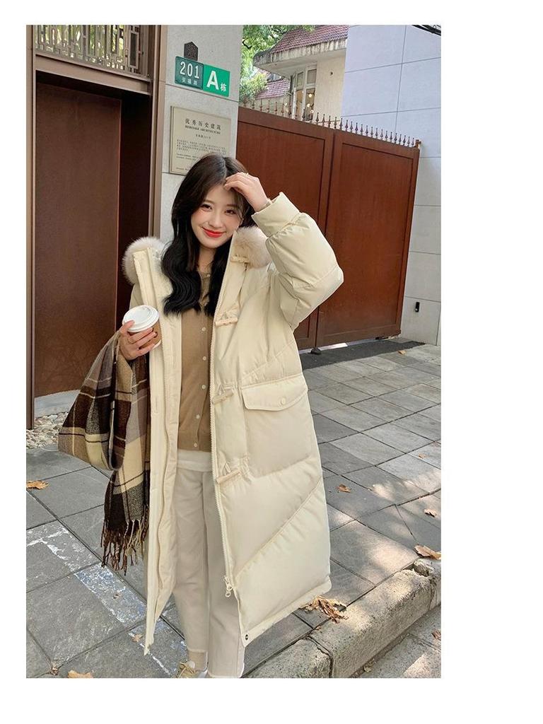 2025 Women's Korean Style Winter Down Jacket: Mid-Length, Hooded, with Large Fur Collar, Loose Fit, Thick and Warm.