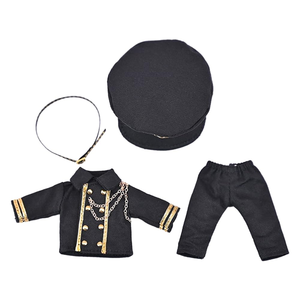 

Obitsu 11 OB11 Size Costume for Obitsu Doll 11cm Body Military Uniform Short Hat Aristocratic Retro Cosplay 4 Piece Set 4 Colors (Black) чёрный