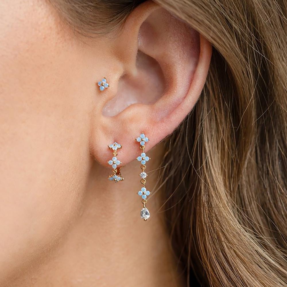 3PCS Zircon Flower Pendant Earring Sets For Women Stainless Steel Cartilag Piercing Earring Trend Jewelry Aretes De Mujer