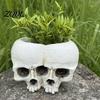 Kreativer Schreibtisch-Sukkulententopf, Doppelkopf-Blumentopf für Grünpflanzen, Realistischer Harz-Pflanztopf, Gothic Halloween-Pflanzenbehälter für Party & Innenbereich
