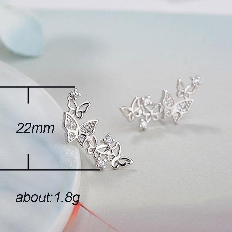 Silver Plated CZ Butterfly Ear Climber Earrings, Sparkling Multi-Butterfly Crawler Studs for Women